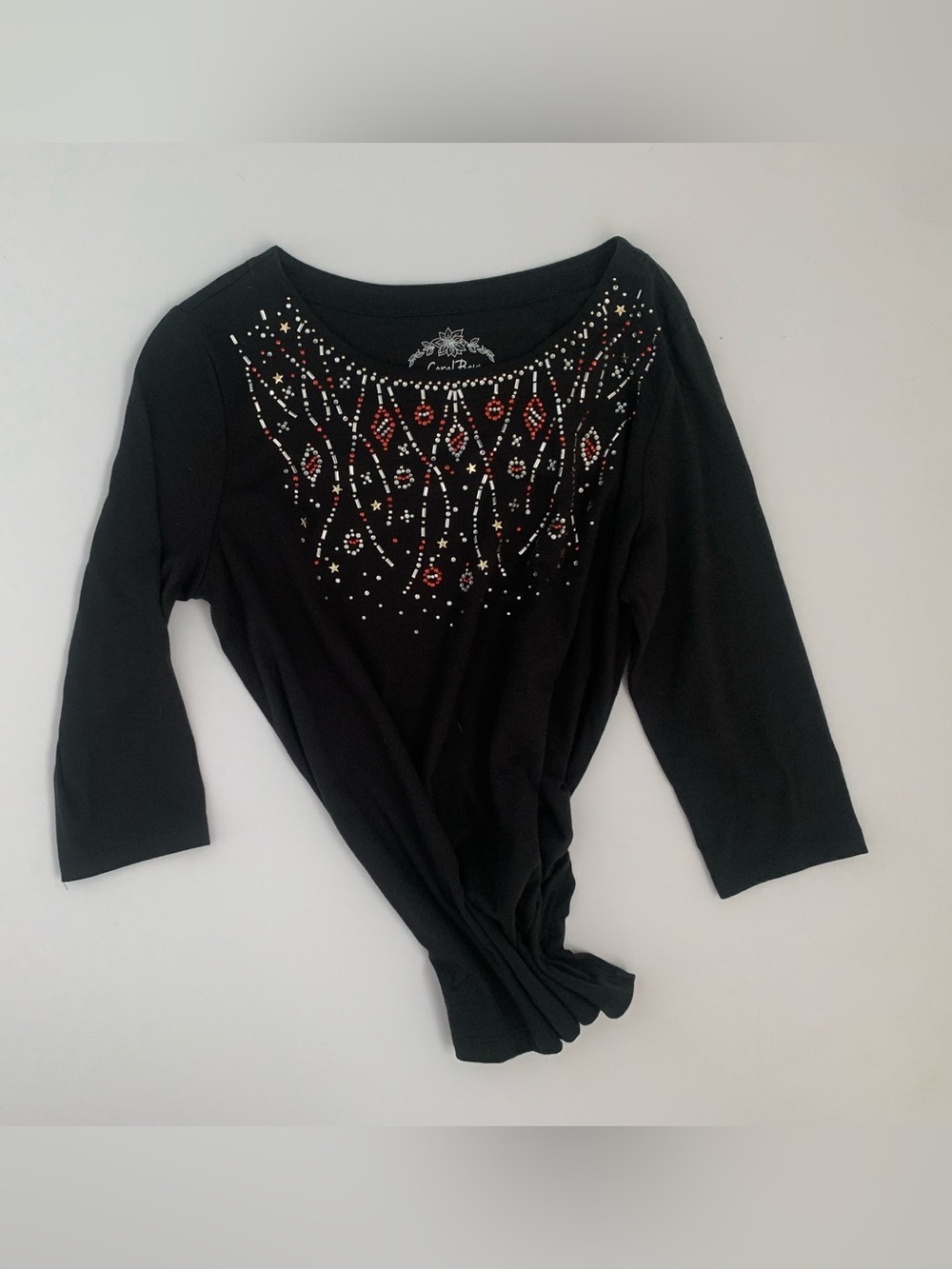 Black Embellished Women's Top with three quarter sleeves